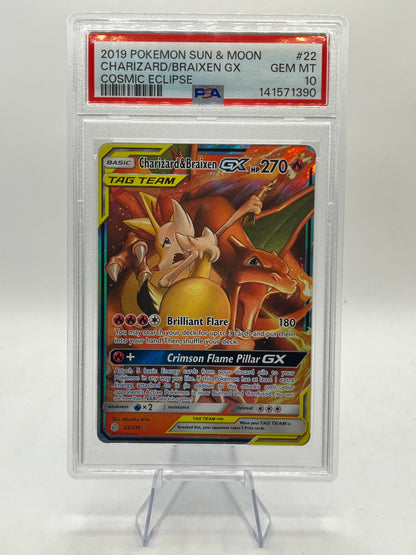 Charizard & Braxien GX PSA 10 - Cosmic Eclipse 2019