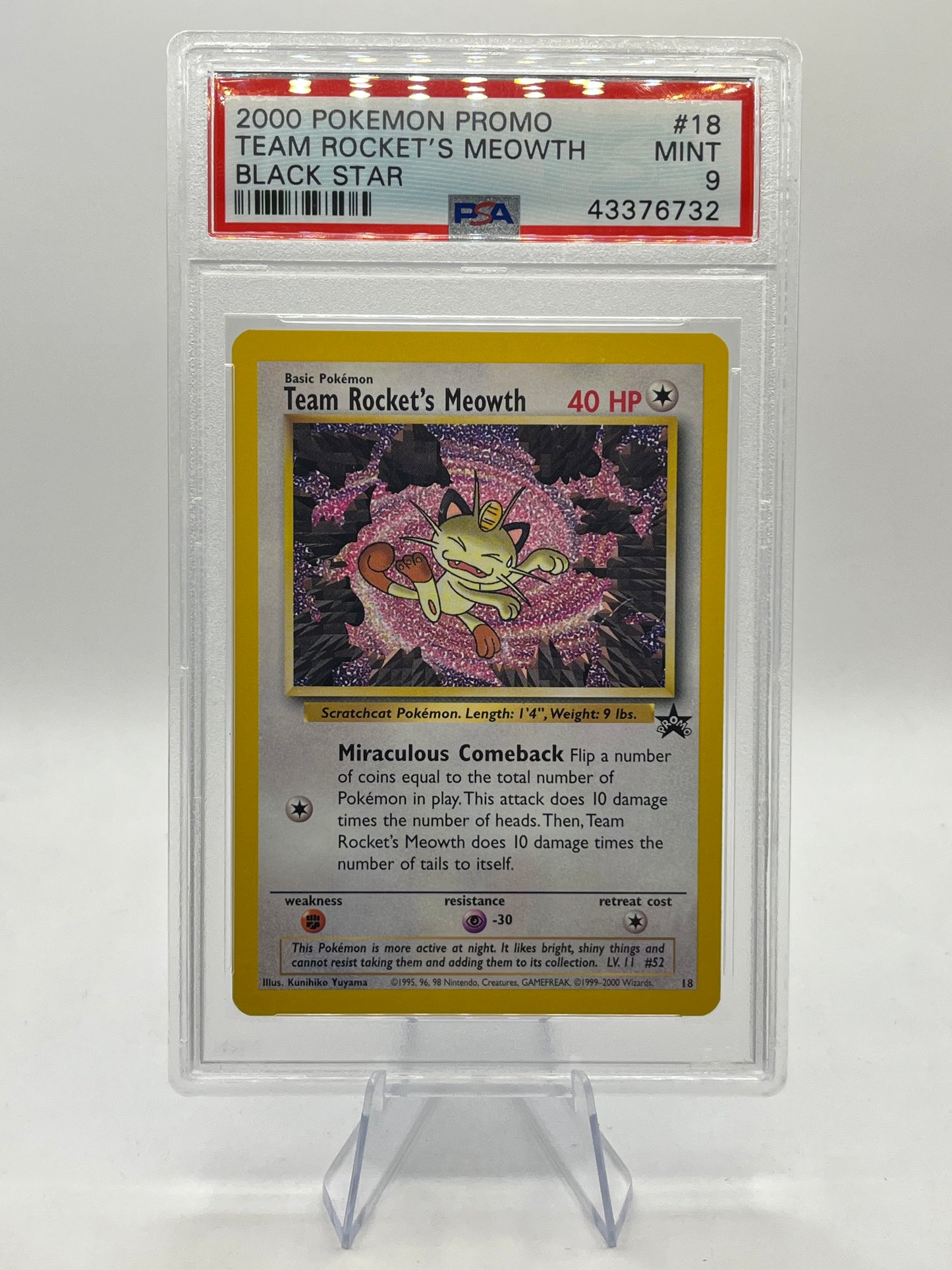 Team Rocket's Meowth PSA 9 - Black Star Promo 2000