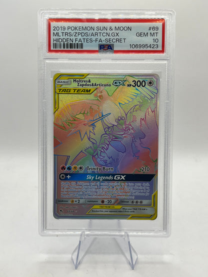 Moltres & Zapdos & Articuno GX Hyper Rare PSA 10 - Hidden Fates 2019