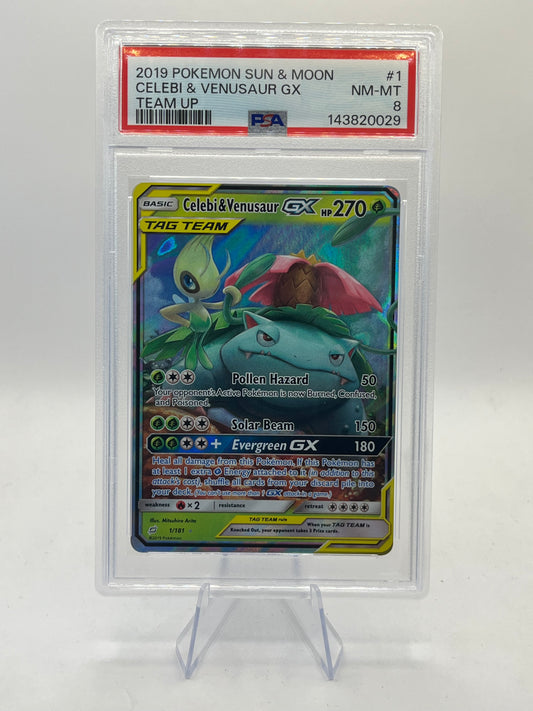Celebi & Venusaur GX PSA 8 - Team Up 2019
