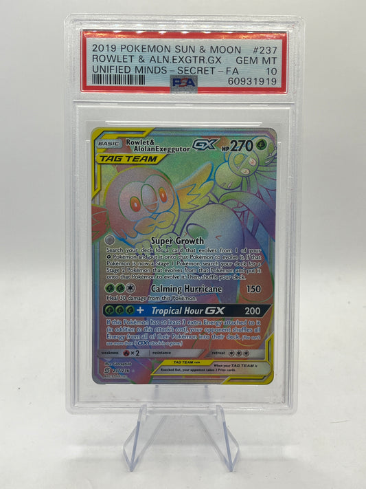 Rowlet & Exeggutor GX Hyper Rare PSA 10 - Unified Minds 2019