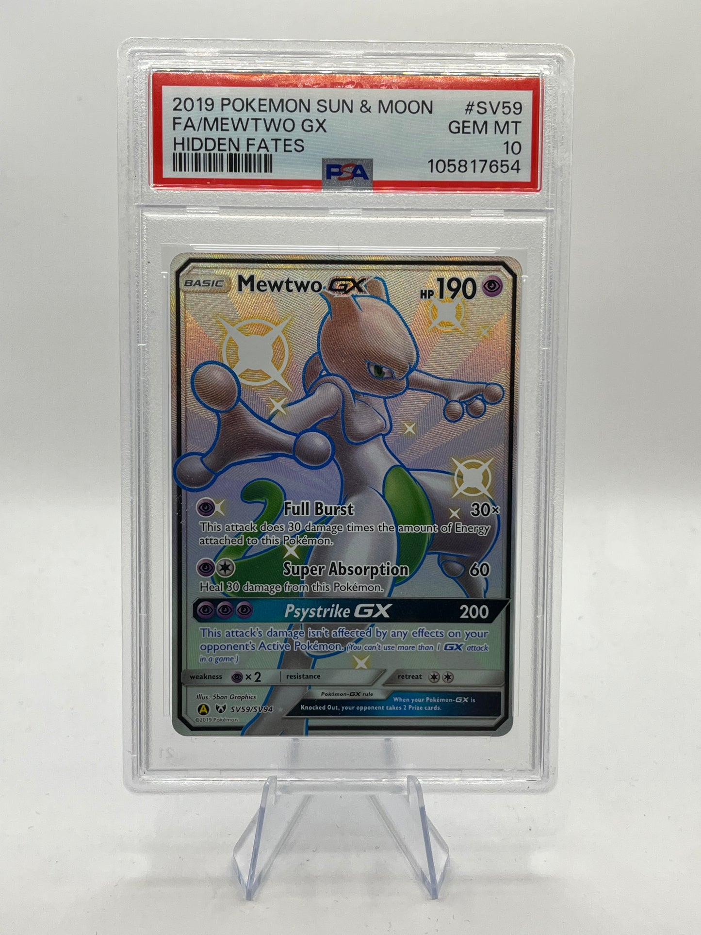Mewtwo GX Full Art Shiny PSA 10 - Hidden Fates 2019