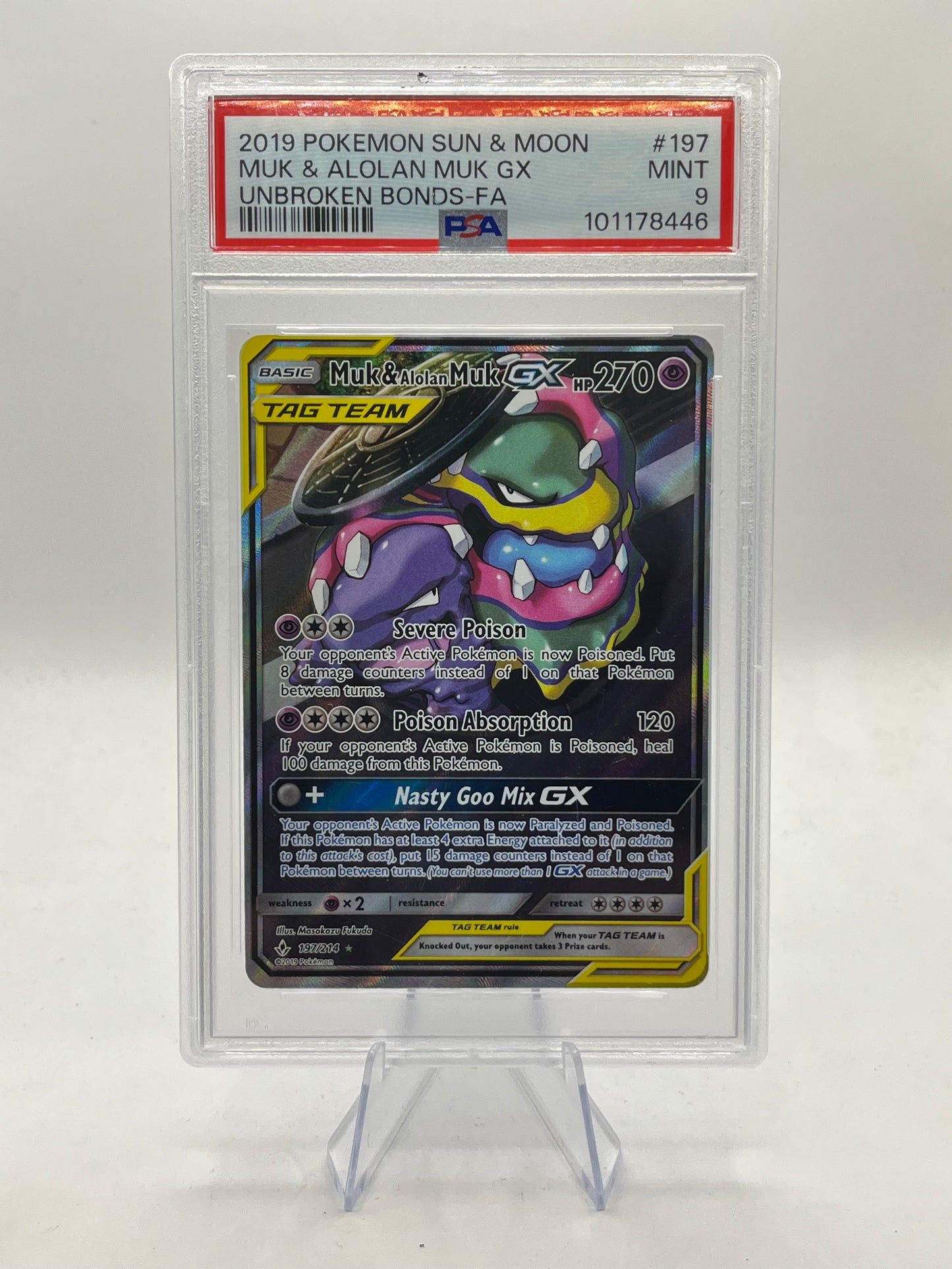 Muk & Alolan Muk GX Tag Team Alt Art PSA 9 - Unbroken Bonds 2019