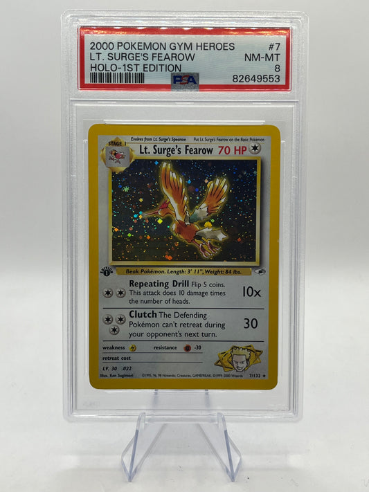 Lt. Surge's Fearow Holo 1st Edition PSA 8 - Gym Heroes 2000