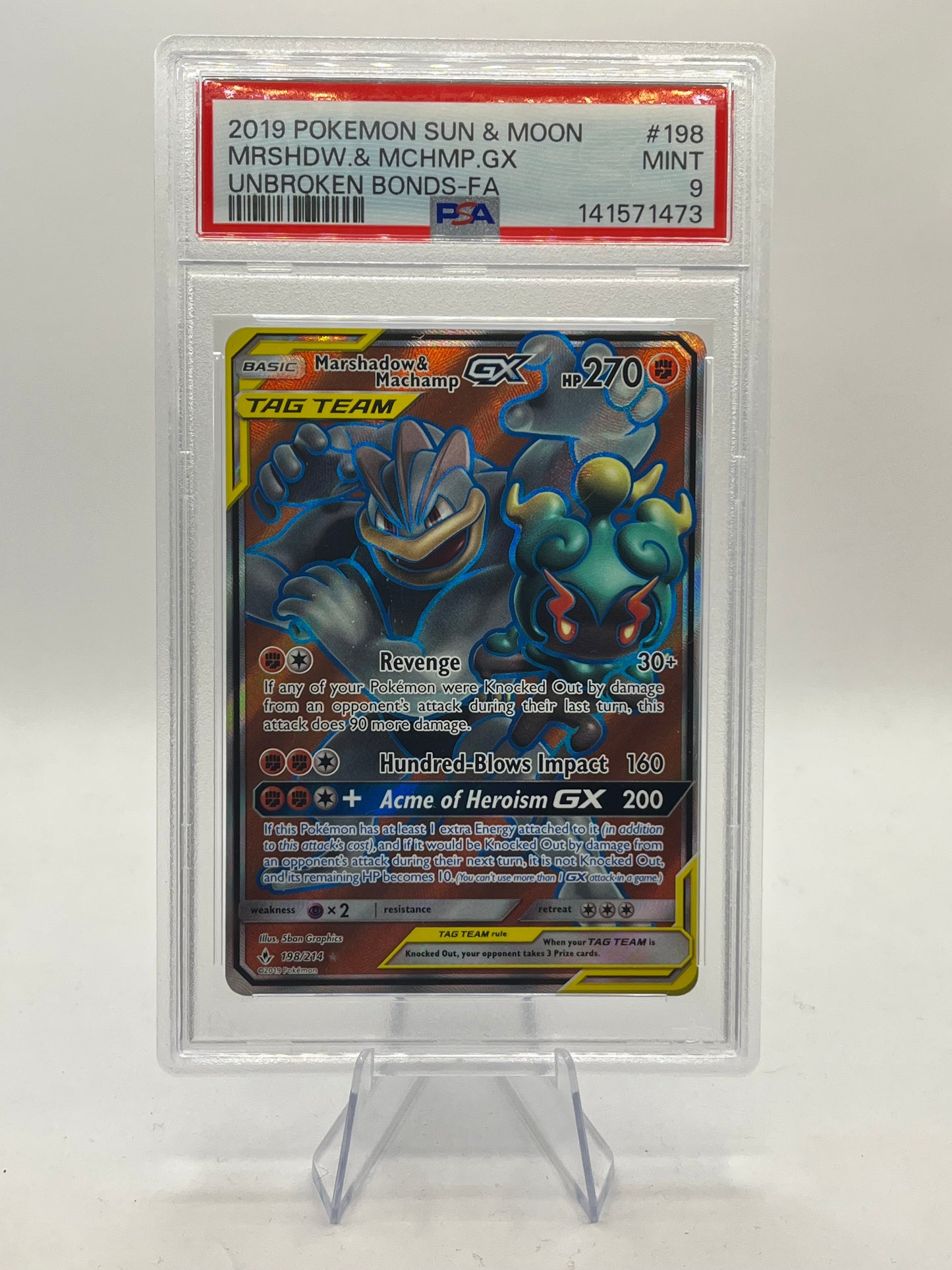 Marshadow & Machamp GX Full Art PSA 9 - Unbroken Bonds 2019