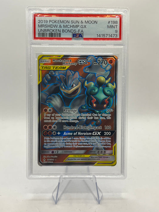 Marshadow & Machamp GX Full Art PSA 9 - Unbroken Bonds 2019