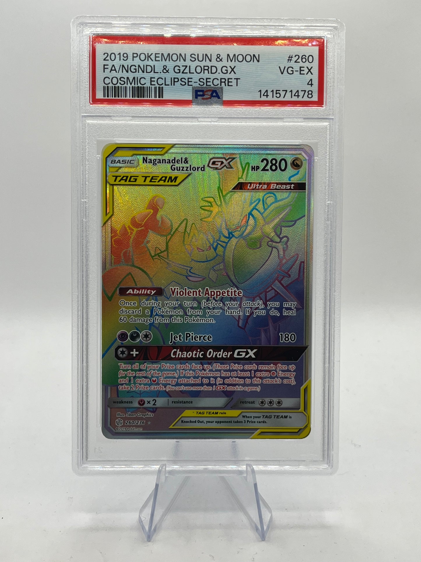 Naganadel & Guzzlord GX Hyper Rare PSA 4 - Cosmic Eclipse 2019