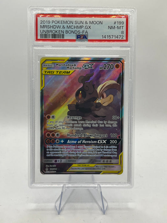 Marshadow & Machamp GX Alt Art PSA 8 - Unbroken Bonds 2019